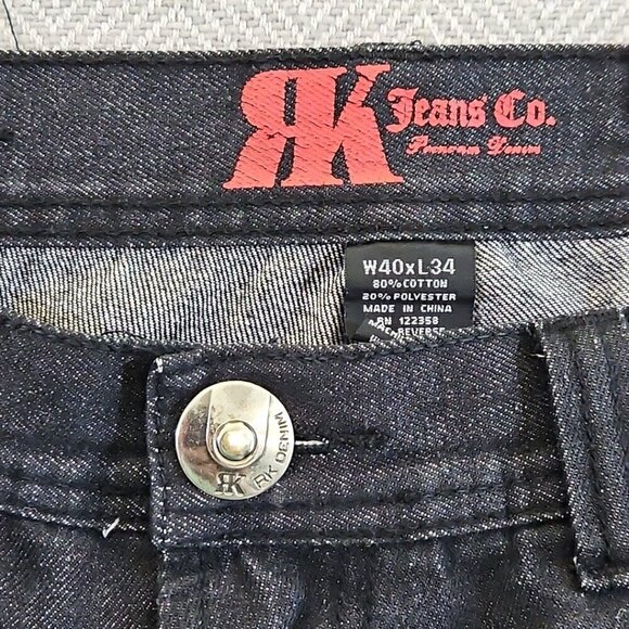 RK Jeans Co Premium Denim Jeans Men's W40 L34 Wide Leg Relaxed Dark EUC - Picture 10 of 12